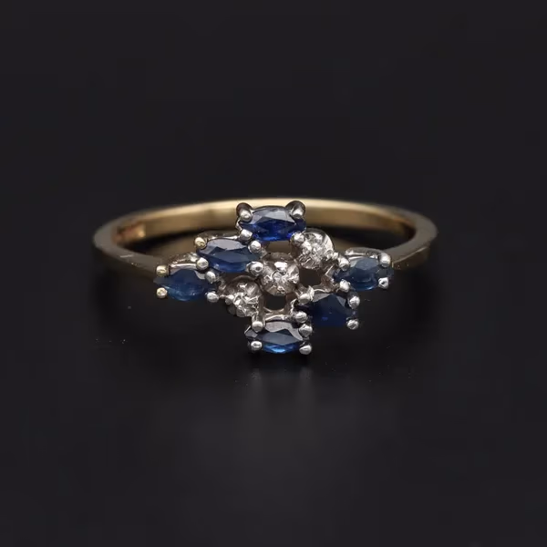 Retro Abstract Diamond Sapphire Ring