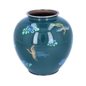 Japanese Blue Enamel Globular Vase by Ando Jubei