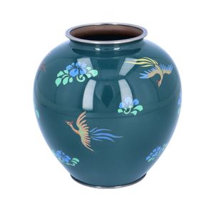 Japanese Blue Enamel Globular Vase by Ando Jubei