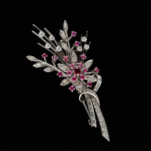 Garrard 18ct White Gold Ruby and Diamond Brooch image-1