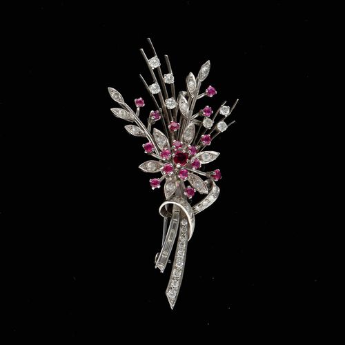 Garrard 18ct White Gold Ruby and Diamond Brooch image-3