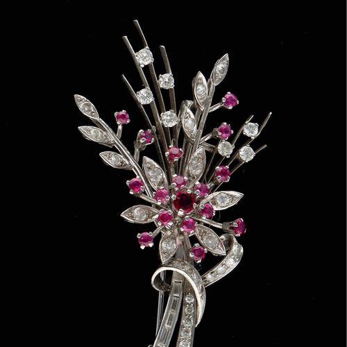 Garrard 18ct White Gold Ruby and Diamond Brooch image-4