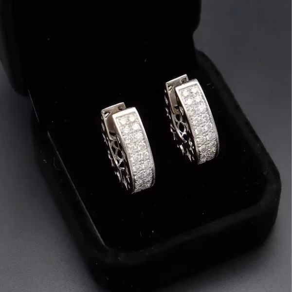 Platinum & Diamond Geometric Hoop Earrings