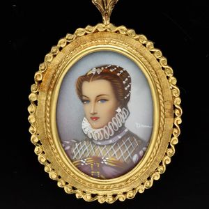 18ct Gold Hand Painted Portrait Pendant or Brooch