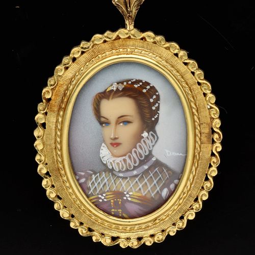 18ct Gold Hand Painted Portrait Pendant or Brooch image-1