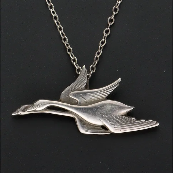 Georg Jensen Silver Flying Swans Pendant