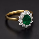 18ct Yellow & White Gold Emerald & Diamond Cluster Ring