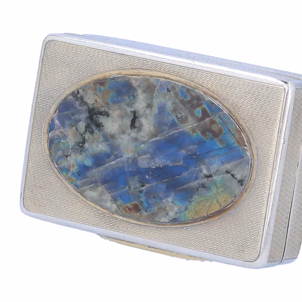 George V Silver Table Snuff Box with Inset Stone