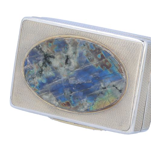 George V Silver Table Snuff Box with Inset Stone image-3