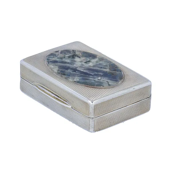 George V Silver Table Snuff Box with Inset Stone