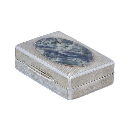 George V Silver Table Snuff Box with Inset Stone image-2