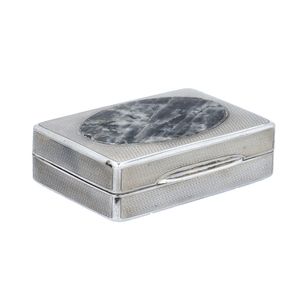 George V Silver Table Snuff Box with Inset Stone