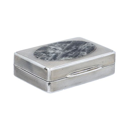 George V Silver Table Snuff Box with Inset Stone image-1