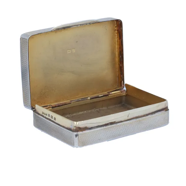 George V Silver Table Snuff Box with Inset Stone