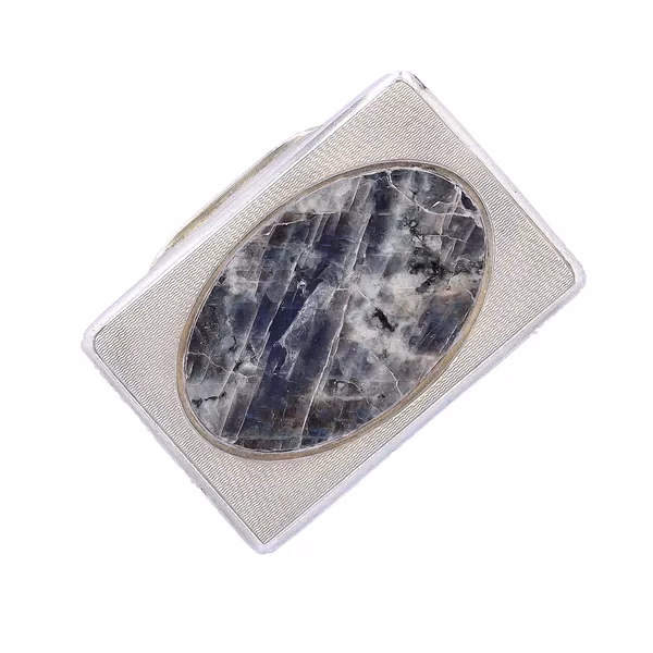 George V Silver Table Snuff Box with Inset Stone