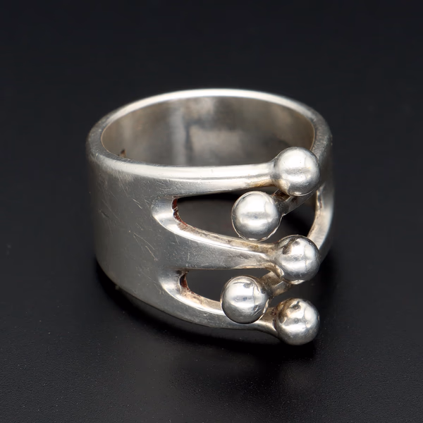 Vintage Sterling Silver Five Bead Ball Ring by Anna Greta Eker