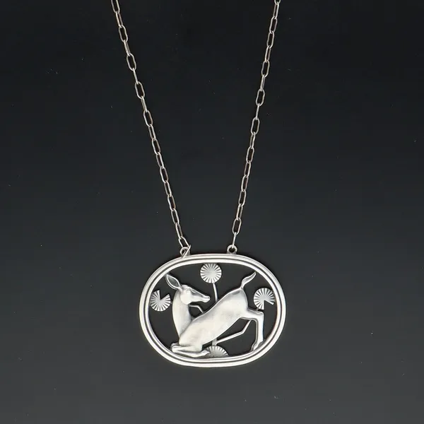 Sterling Silver Kneeling Deer Pendant by Arno Malinowski for Georg Jensen