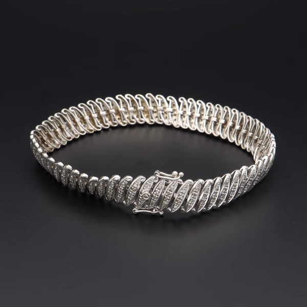 9ct White Gold Diamond Encrusted Bracelet