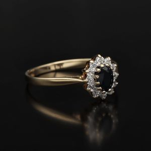 9ct Yellow Gold Sapphire and Diamond Cluster Ring