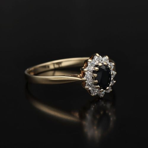 9ct Yellow Gold Sapphire and Diamond Cluster Ring image-1