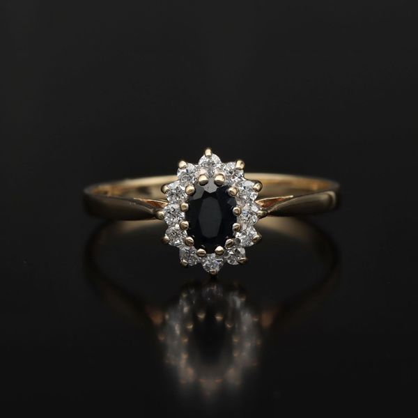 9ct Yellow Gold Sapphire and Diamond Cluster Ring