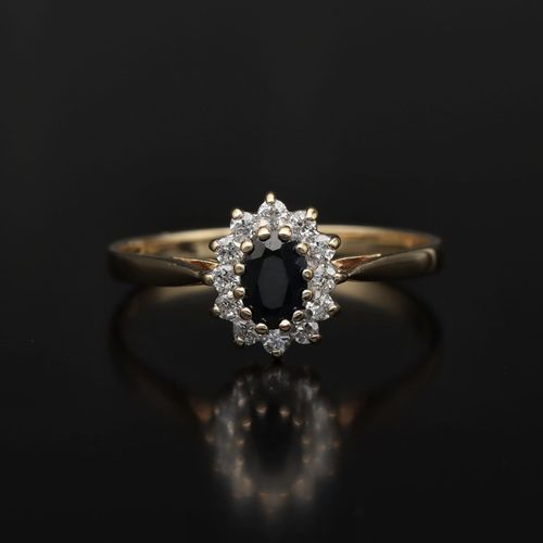 9ct Yellow Gold Sapphire and Diamond Cluster Ring image-2
