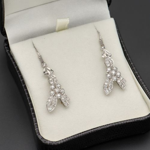 Art Deco Style Platinum Gold and Diamond Earrings image-1