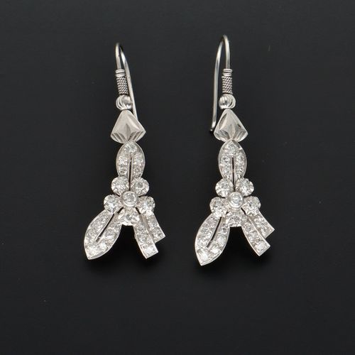 Art Deco Style Platinum Gold and Diamond Earrings image-2