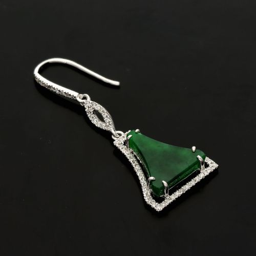 18ct White Gold Jade and Diamond Earrings image-2
