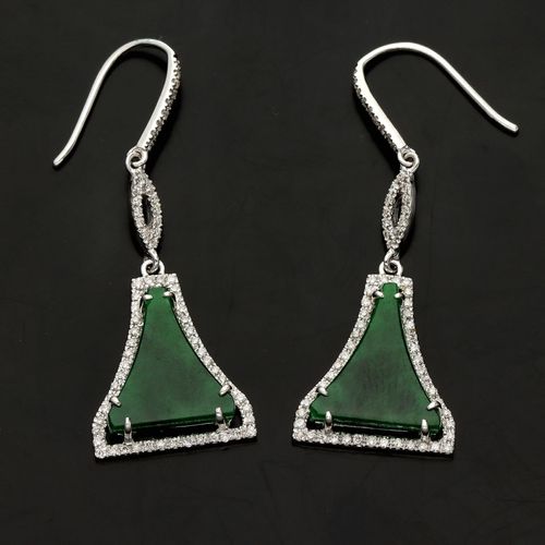 18ct White Gold Jade and Diamond Earrings image-1