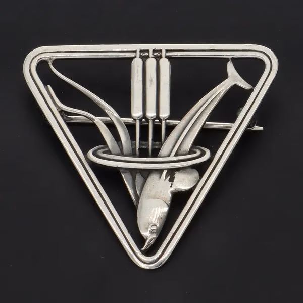 Danish Silver Dolphin Design Brooch