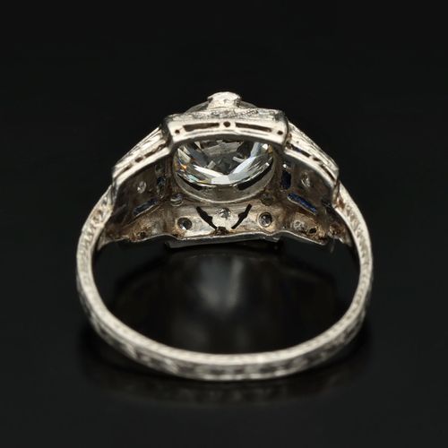Art Deco Platinum Diamond and Sapphire Ring image-5
