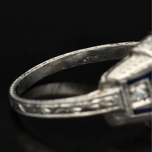 Art Deco Platinum Diamond and Sapphire Ring image-4