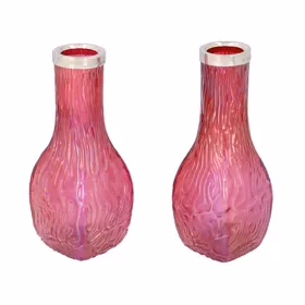 Art Deco Cranberry Silver Vases