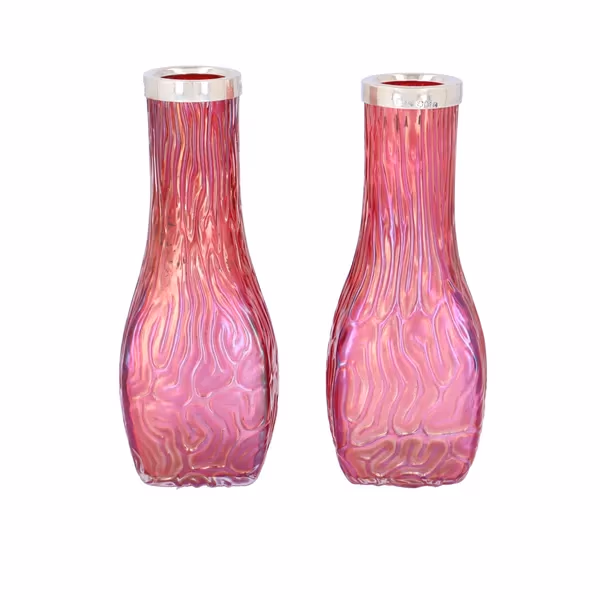 Art Deco Cranberry Silver Vases