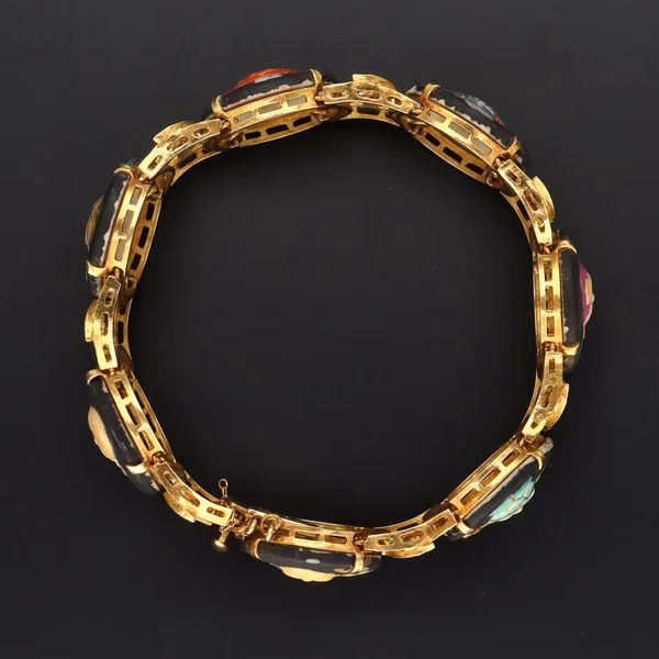 Rare 18ct Gold Porcelain Seven Gods of Wisdom Bracelet