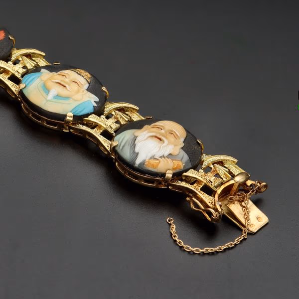Rare 18ct Gold Porcelain Seven Gods of Wisdom Bracelet