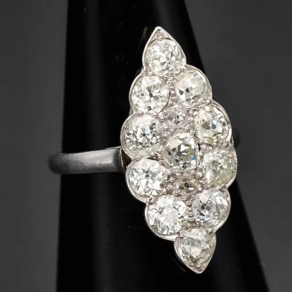 2ct+ Old Cut Diamond Marquis Cluster Ring