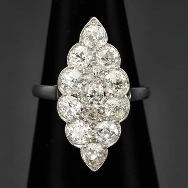 2ct+ Old Cut Diamond Marquis Cluster Ring