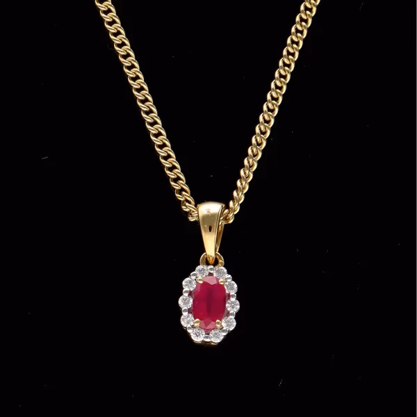 18ct Gold Ruby and Diamond Pendant Necklace