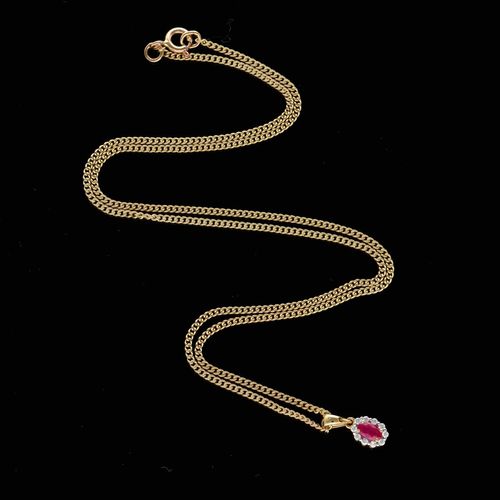 18ct Gold Ruby and Diamond Pendant Necklace image-3