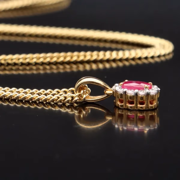 18ct Gold Ruby and Diamond Pendant Necklace