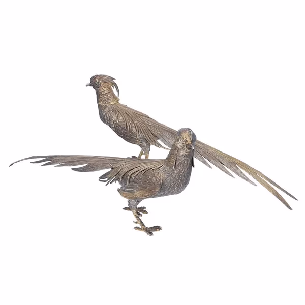 Mid 20th Century Pair of Silver Pheasants