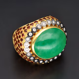 18ct Yellow Gold Jadeite Garnet & Diamond Ring