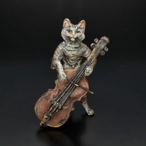 Cold Painted Bronze of a Cat by Franz Bergman image-1