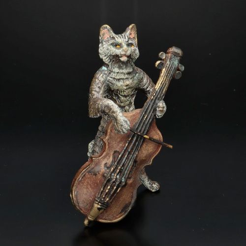 Cold Painted Bronze of a Cat by Franz Bergman image-2