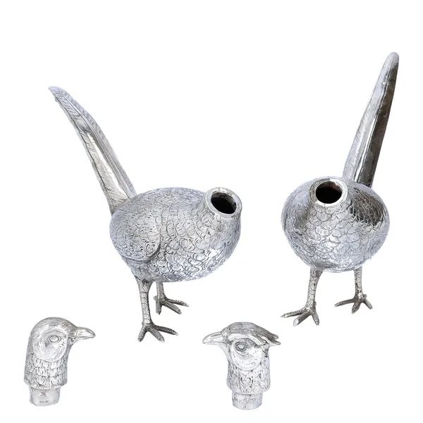 Pair of Silver Cock and Hen Pheasants