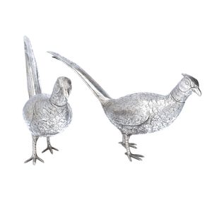Pair of Silver Cock and Hen Pheasants
