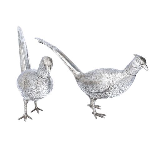 Pair of Silver Cock and Hen Pheasants image-1