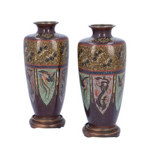 Pair of Small Meiji Period Cloisonné Vases